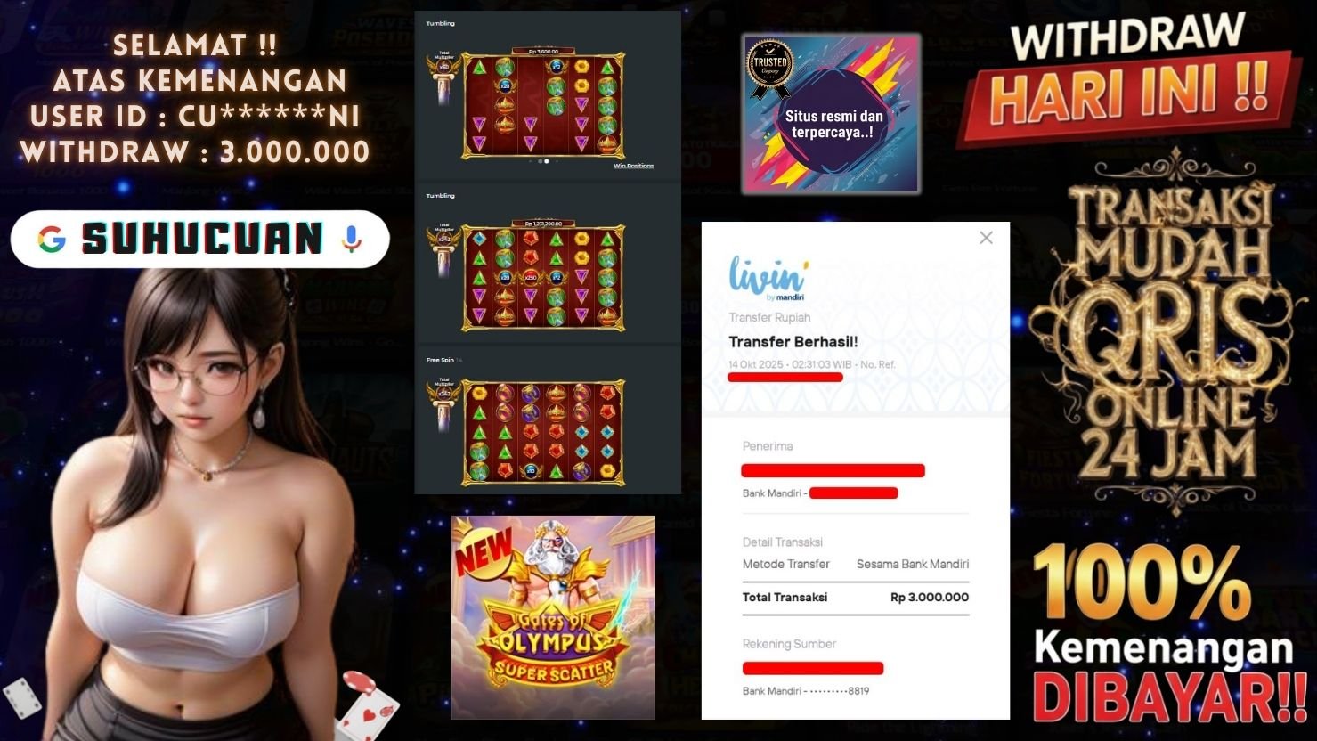 SUHUCUAN JACKPOT SLOT GATES OF OLYMPUS SUPER SCATTER